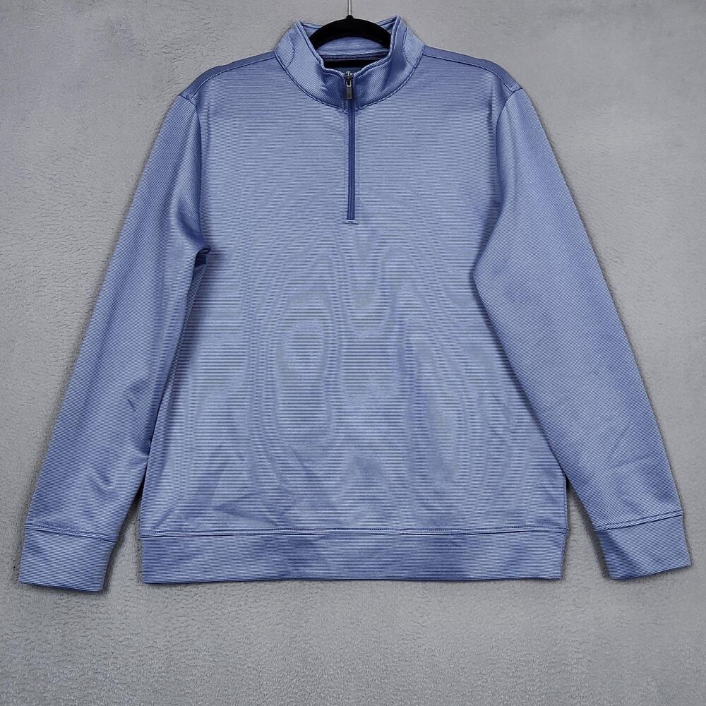 Hickey Freeman Pullover Mens Medium Blue Stripe 1/4 Zip Mock Neck Knit Stretch